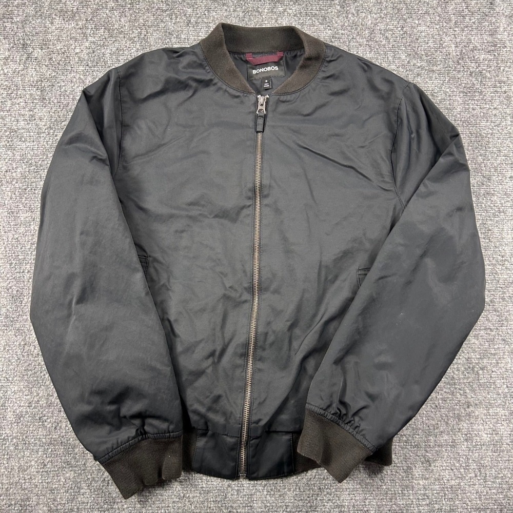 Bonobos Bomber Jacket Mens Medium Black Full Zip Cotton Nylon Lightweight